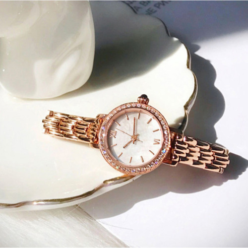 low moq small round slim seal shell pearl dial diamonds watch for women