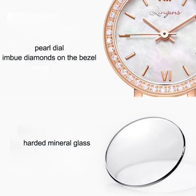 low moq small round slim seal shell pearl dial diamonds watch for women