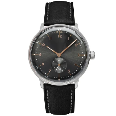 Wholesale black genuine leather alloy case male luxury brand classic simple quartz men wrist watch