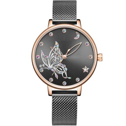 Wholesale Factory Rose Gold Case Simple Dial Leather Watch For Lady Women Thin Casual Strap Quartz Wristwatch