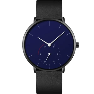 Wholesale black genuine leather alloy case male luxury brand classic simple quartz men wrist watch
