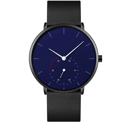 Wholesale black genuine leather alloy case male luxury brand classic simple quartz men wrist watch