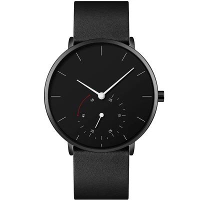 Wholesale black genuine leather alloy case male luxury brand classic simple quartz men wrist watch