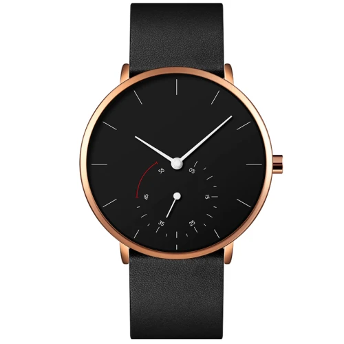 Wholesale black genuine leather alloy case male luxury brand classic simple quartz men wrist watch