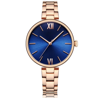 Luxury customized stainless steel quartz wrist watch waterproof business office lady watch