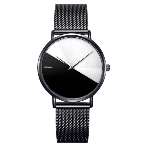 simple bicolor Stainless Steel Quartz case texure steel precision waterproof rear cover watch