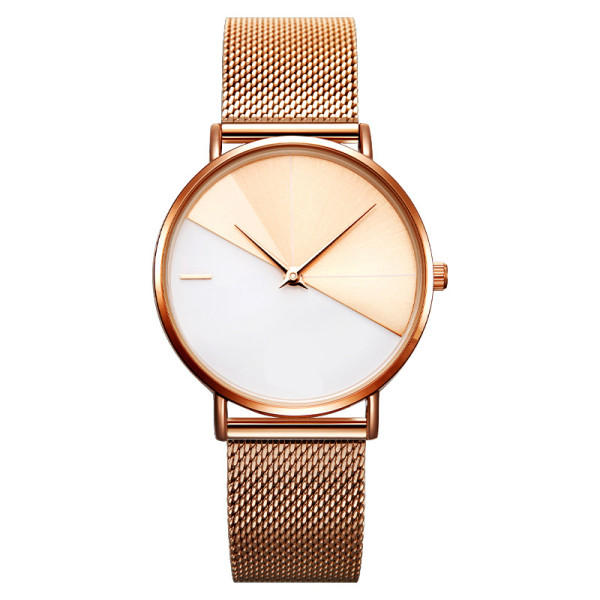 simple bicolor Stainless Steel Quartz case texure steel precision waterproof rear cover watch