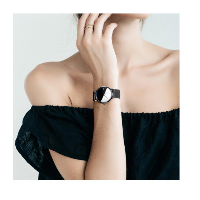 simple bicolor Stainless Steel Quartz case texure steel precision waterproof rear cover watch