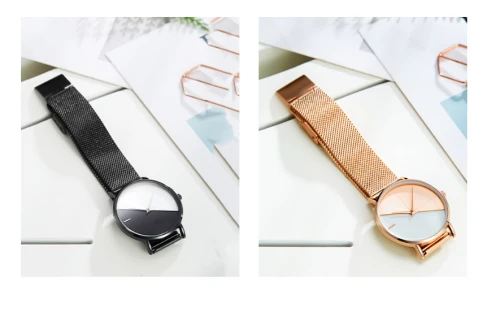 simple bicolor Stainless Steel Quartz case texure steel precision waterproof rear cover watch