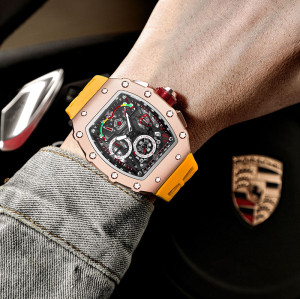 Domineering barrel-shaped men's watch curved hollow face sports men's watches