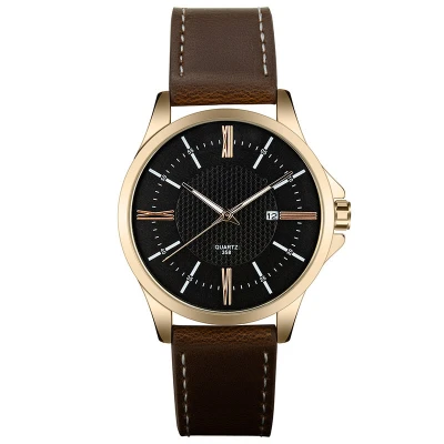 Leather Strap Roman Numeral Calendar Business Watch Simple Fashion Couples Watch Large and Small Dial