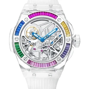 2024 New Design Automatic Mechanical Watch For Man Skeleton Luminous Hands Moon Phase Waterproof Rubber
