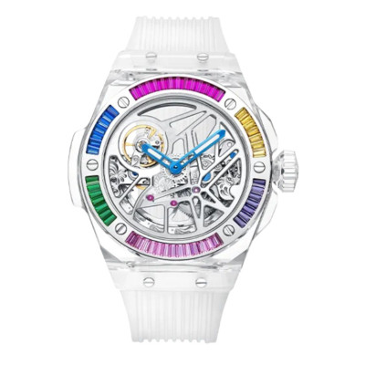 2024 New Design Automatic Mechanical Watch For Man Skeleton Luminous Hands Moon Phase Waterproof Rubber