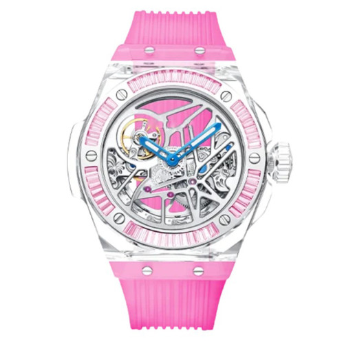 2024 New Design Automatic Mechanical Watch For Man Skeleton Luminous Hands Moon Phase Waterproof Rubber