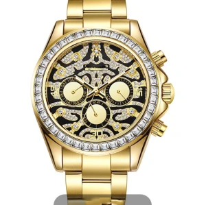 Luxury Men's Automatic Mechanical Watch Ring 41mm with 316 Stainless Steel and diamond setting Bezel