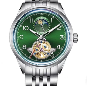 New Multifunction Four Dials Men Automatic Mechanical Stainless Steel Chain Quartz Wrist Watch