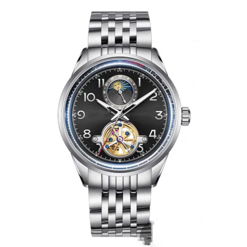 New Multifunction Four Dials Men Automatic Mechanical Stainless Steel Chain Quartz Wrist Watch