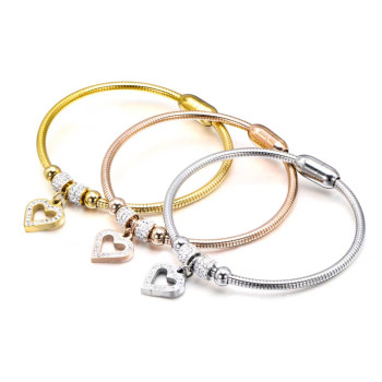 Wholesale Heart Shaped Stainless Steel Jewelry Women Light Luxury Design Zirconia Gold Plated Snake Bone Chain bracelet women
