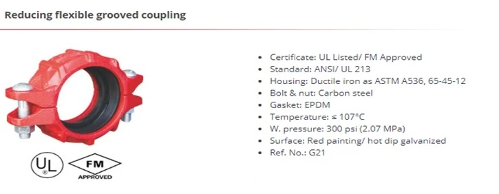 Reducing flexible grooved coupling