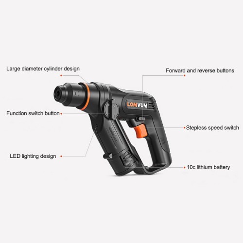 Rechargeable Lithium Battery Electric Rotary Hammer Drill Demolition Hammer