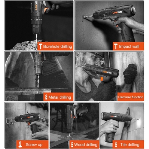 Electric Cordless 2000mAh Lithium-Ion Battery Impact Hammer Drill