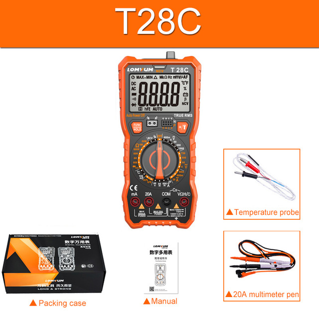 LOMVUM T28C Advanced Digital Multimeter Trms 6000 Counts Electrical Tester AC/DC Amp Ohm Voltage Tester Meter with Temperature Frequency Resistance Continuity Capacitance Diode and Transistor Test
