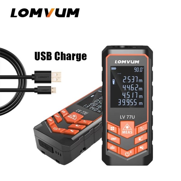 LOMVUM LV 77U Rechargeable Voice broadcast Laser rangefinder Digital Laser Distance Meter USB-Charge Electrical Level tape Laser distance measurer
