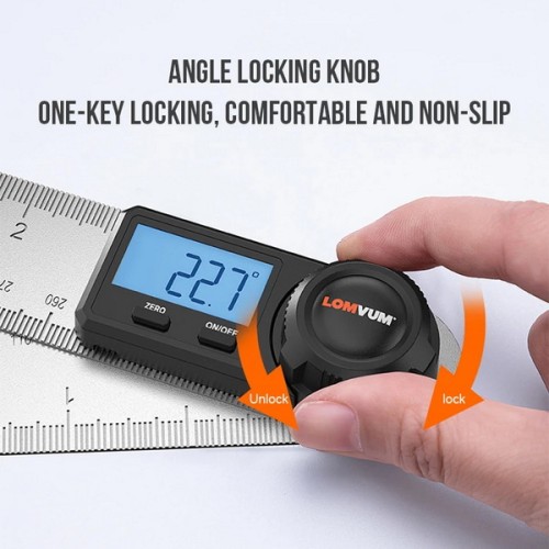 LOMVUM 0-200mm Digital Protractor Angle Ruler Angle Finder Stainless Steel 360 Degree Goniometer Inclinometer Measuring Tools