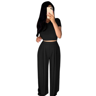 Hot New Products in Europe and America Ladies Casual Suit Wide Leg Pants Two-piece Set 3608