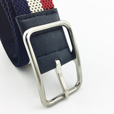 Braided Elastic Woven belt With Shinny Silver Buckle For Man