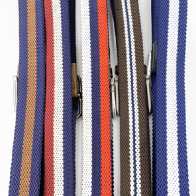Men Double Layer Braided Fabric Belts With Leather Trim Stitching