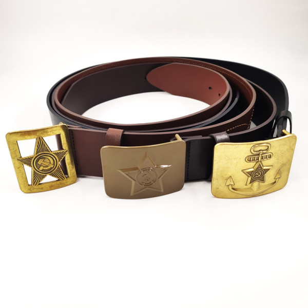 Customize Genuine Leather Wide Belt Straps Cross Military Pin Buckle Brown Belt