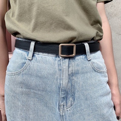 Non-hole square buckle ladies belt female simple ins wind retro fashion decoration casual belt