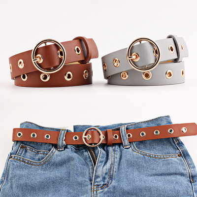 Personalized round buckle wide belt, pu ladies decorative belt, fashionable trendy all-match belt