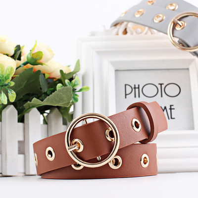Personalized round buckle wide belt, pu ladies decorative belt, fashionable trendy all-match belt