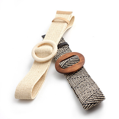 Straw woven fashion all-match belt Korean ladies square buckle round buckle simple decorative pin buckle waist seal