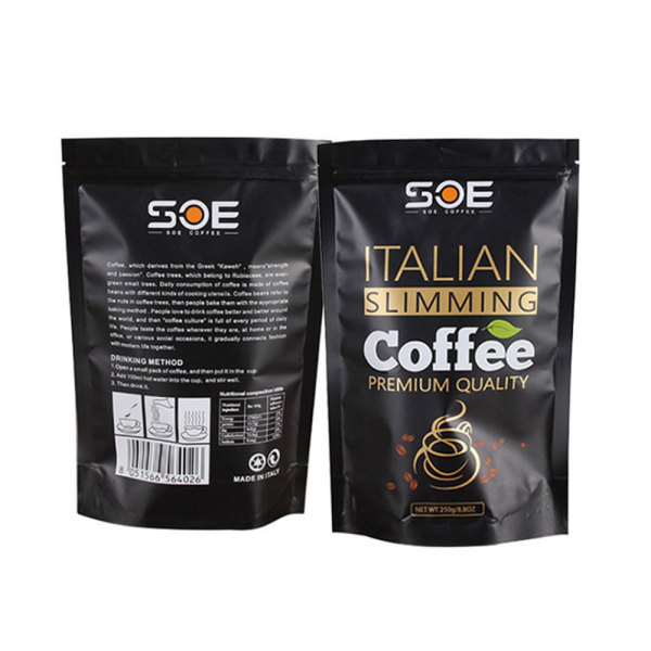 Sachet d'emballage en plastique ziplock en aluminium pour café moulu