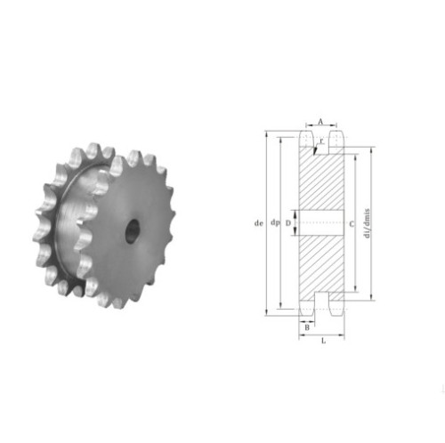 European Standard Stock Bore Sprocket 1"×17.02mm double sprockets for two single chains
