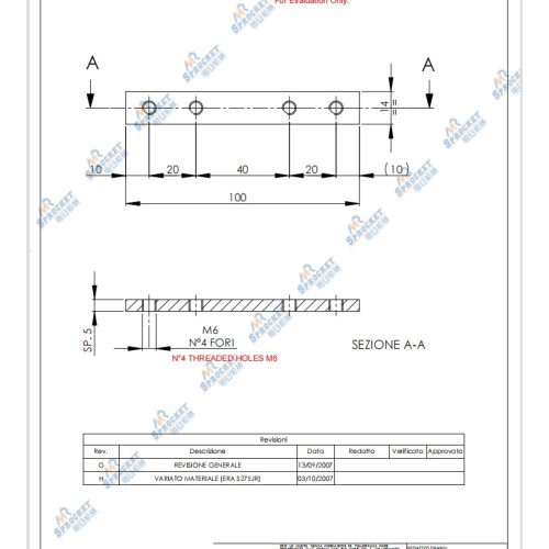 JOINT INSERT 14X5X100, AISI 304, With 4*THREADED HOLES M6, without teeth hardening