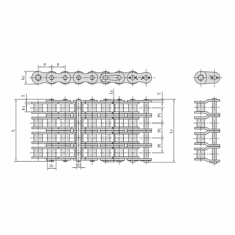 ANSI Multiple Strand Roller Chain Dimension Chart