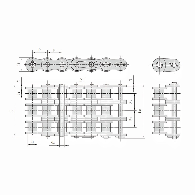 Triplex Stainless Steel Roller Chain Dimension Chart