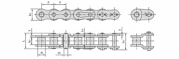 Metric 16B Simplex Roller Chain dimension chart