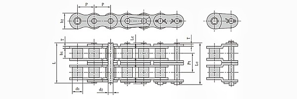 ANSI #100 Heavy Duty Cottered Duplex Roller Chain dimension chart