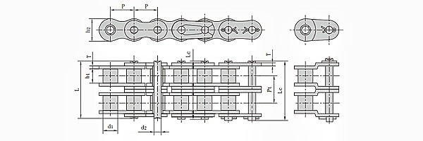 ANSI #160 Duplex Roller Chain dimension chart