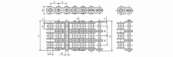 ANSI #80 Triplex Stainless Steel Roller Chain dimension chart