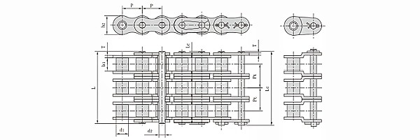 ANSI #100 Triplex Roller Chain dimension chart