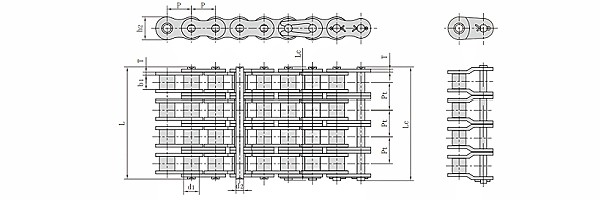 ANSI #120 Multiple Strand Roller Chain dimension chart