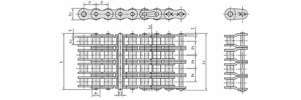 ANSI #40 Multiple Strand Roller Chain dimension chart