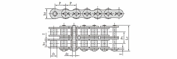 ANSI #100 Duplex Cottered Roller Chain dimension chart