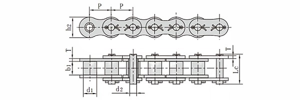 ANSI #200H Simplex Heavy Duty Cottered Roller Chain dimension chart